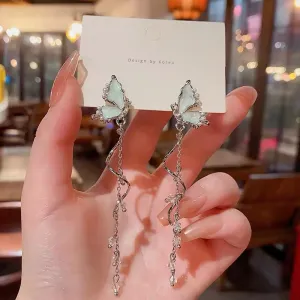 Blue fairy butterfly tassel earrings