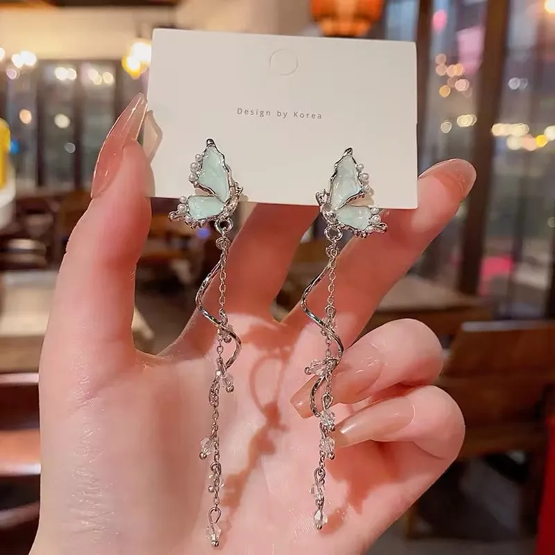 Blue fairy butterfly tassel earrings