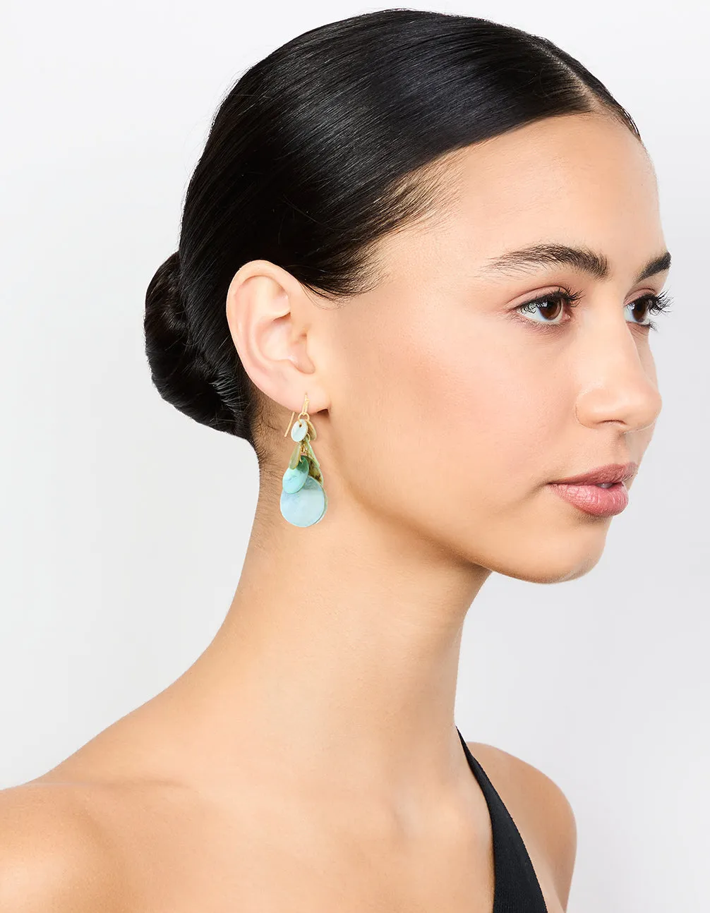 Blue Genuine Shell Layered Disc Drop Earrings