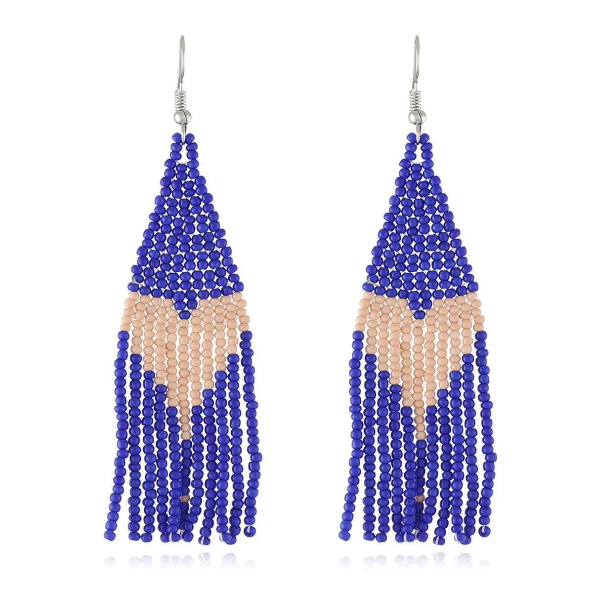 Blue Howlite & Silver-Plated Heart Tassel Drop Earrings