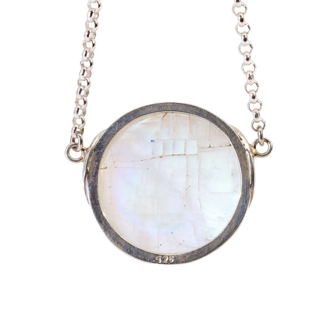 Blue Moonstone 47.91 Carat Face with Crown Handcrafted Sterling Silver 22 Inch Necklace