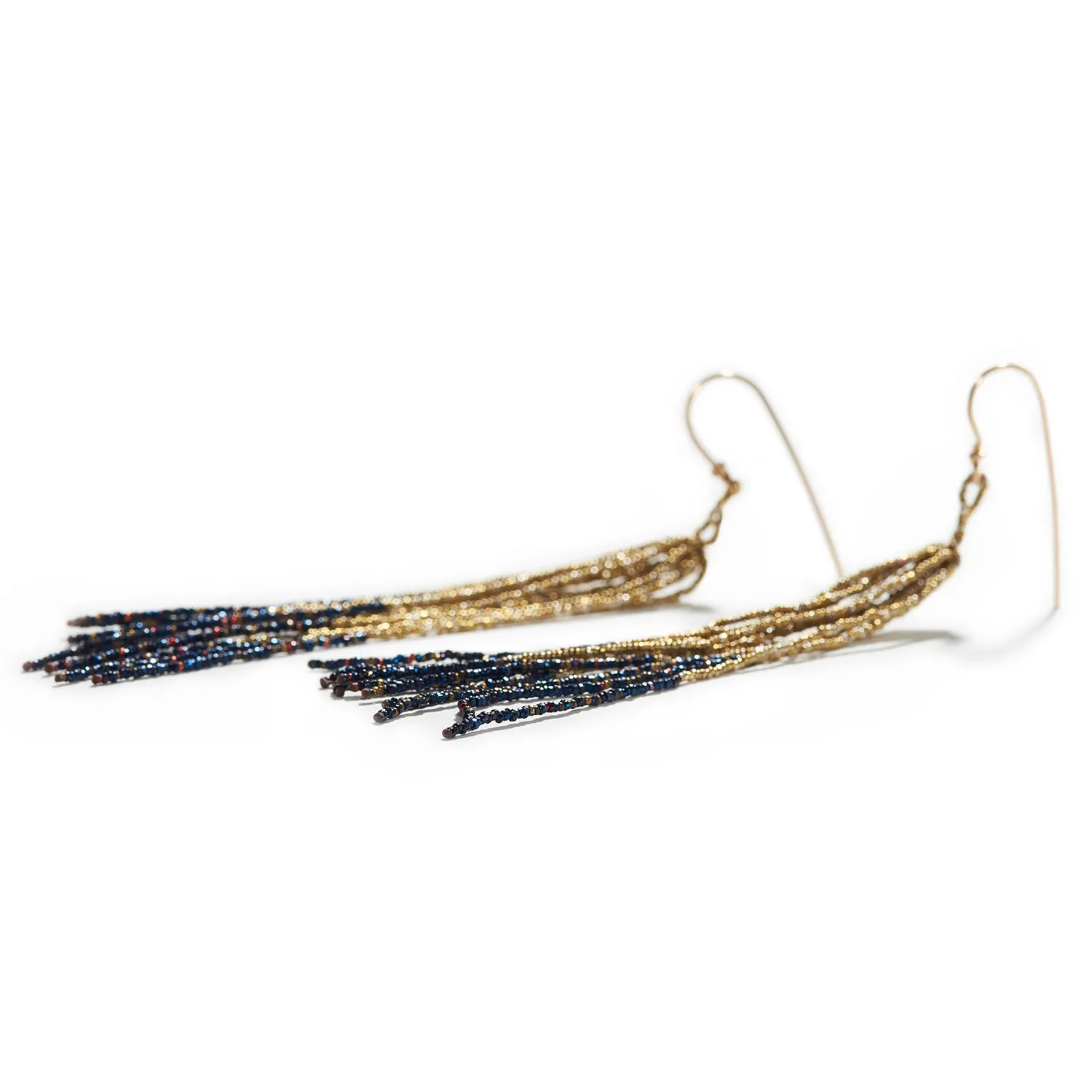 Blue Steel Bead Tassel Earrings