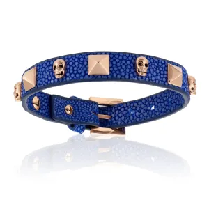Blue stingray bracelet with rose gold Skull studs (Unisex)