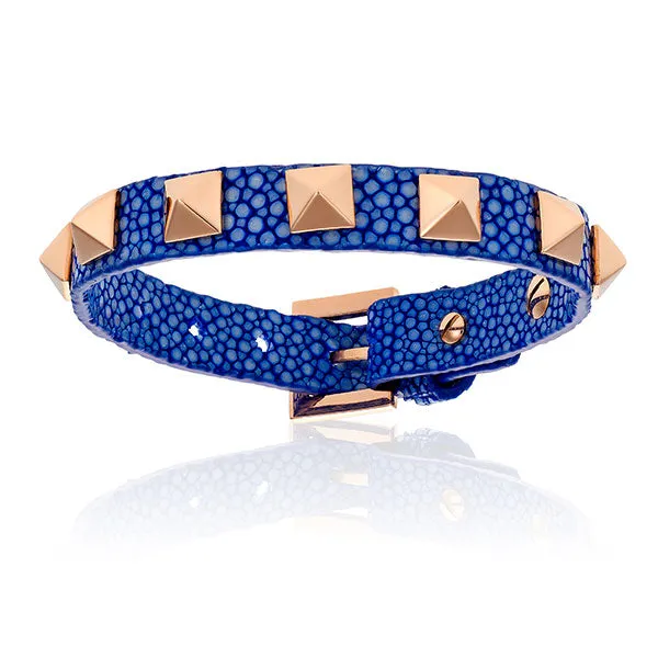 Blue stingray bracelet with rose gold studs (Unisex)