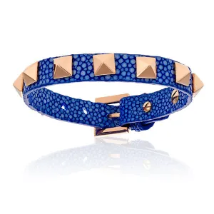 Blue stingray bracelet with rose gold studs (Unisex)