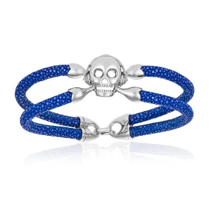 Blue stingray bracelet with silver skull (Unisex)