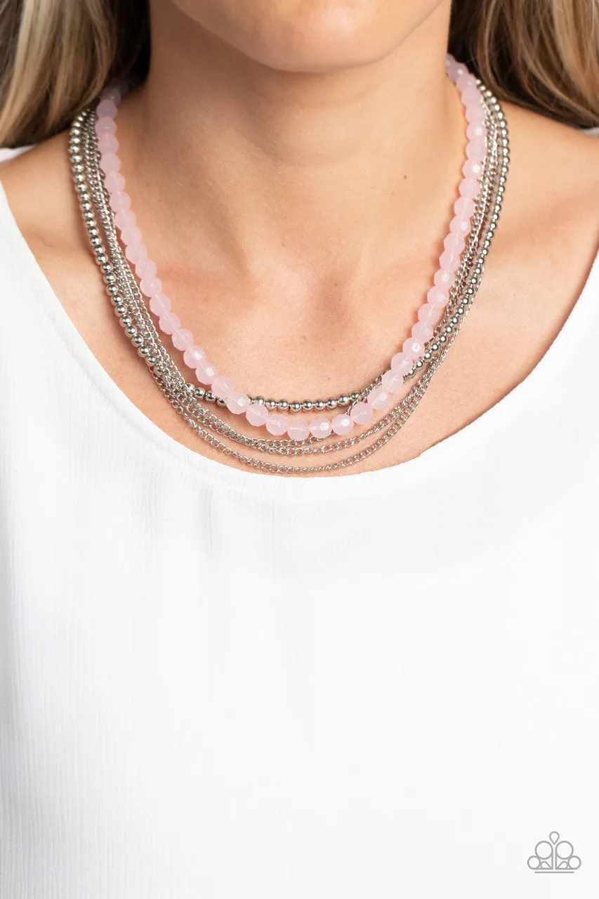 Boardwalk Babe - Pink - Faceted Bead Tiered Paparazzi Short Necklace