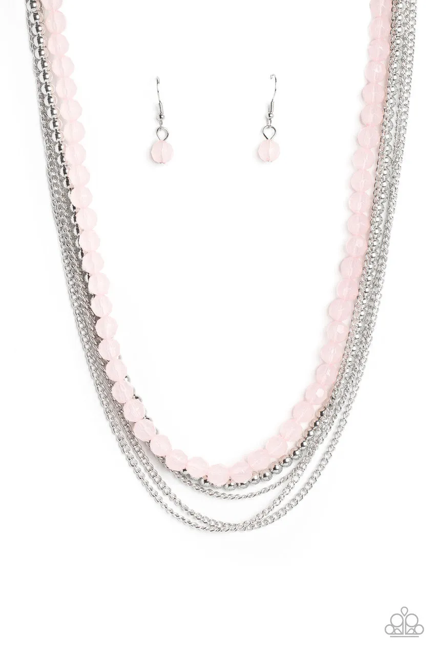 Boardwalk Babe - Pink - Faceted Bead Tiered Paparazzi Short Necklace