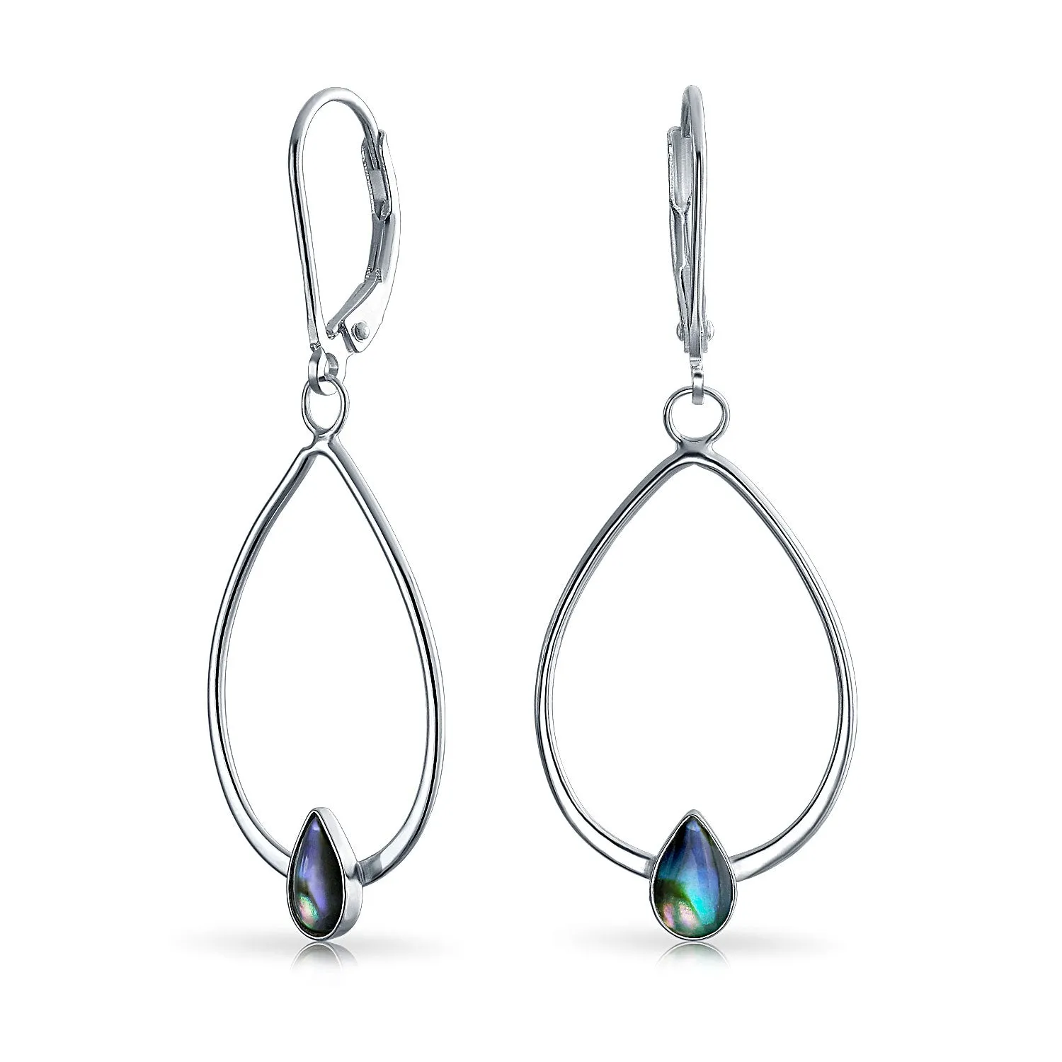 Boho Geometric Dangle Gemstone Earrings Abalone Rainbow Accents Sterling Silver