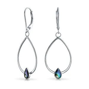 Boho Geometric Dangle Gemstone Earrings Abalone Rainbow Accents Sterling Silver