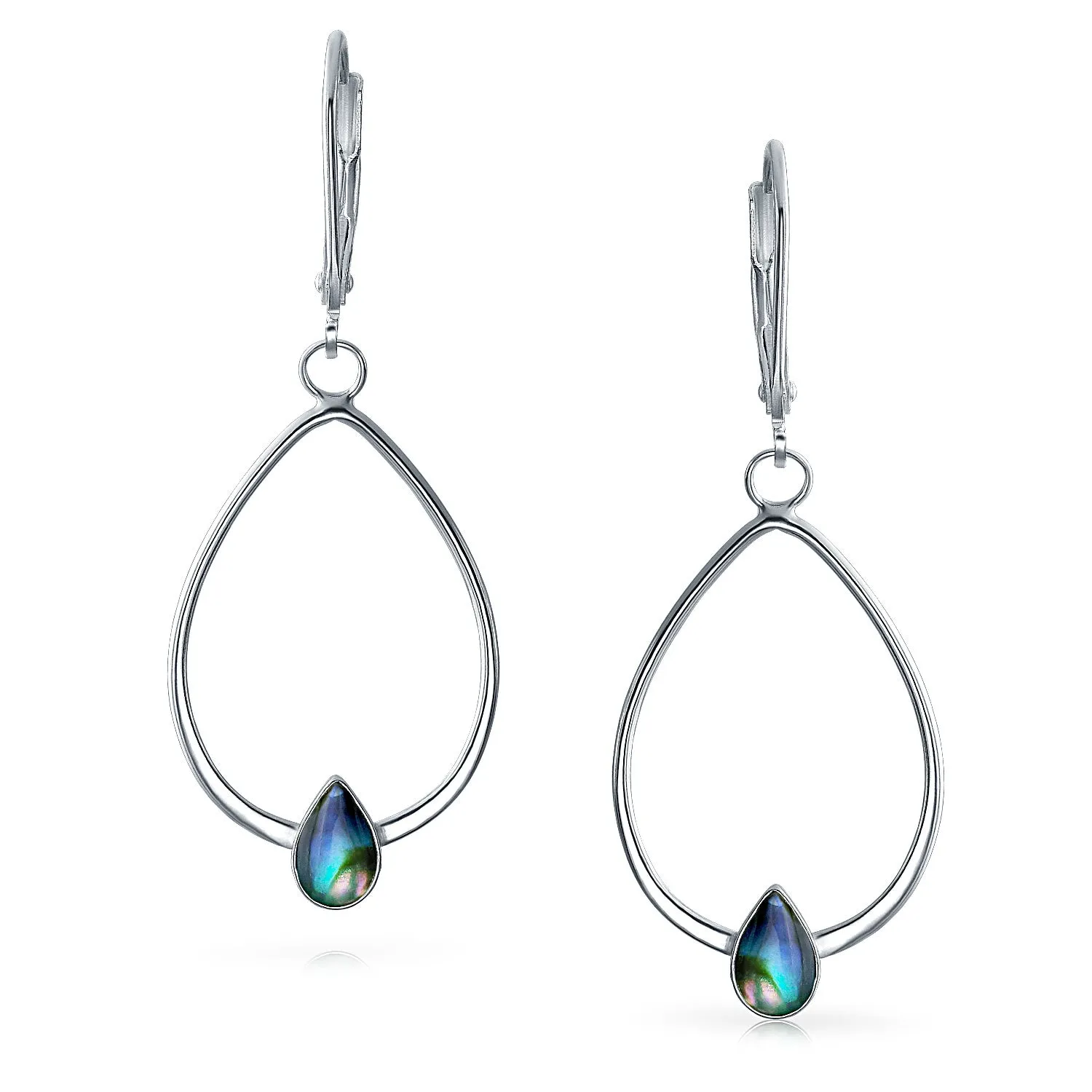 Boho Geometric Dangle Gemstone Earrings Abalone Rainbow Accents Sterling Silver
