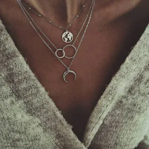 Boho Moon and World Map Pendant