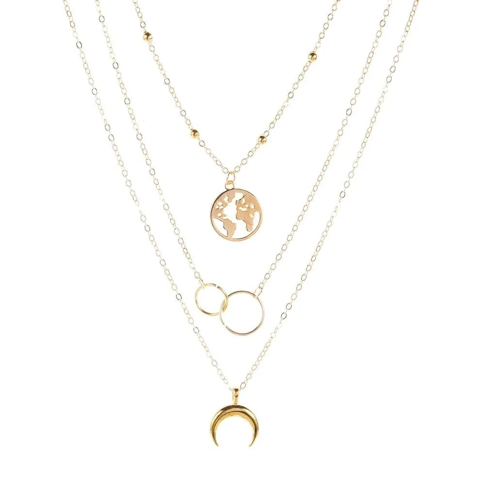 Boho Moon and World Map Pendant