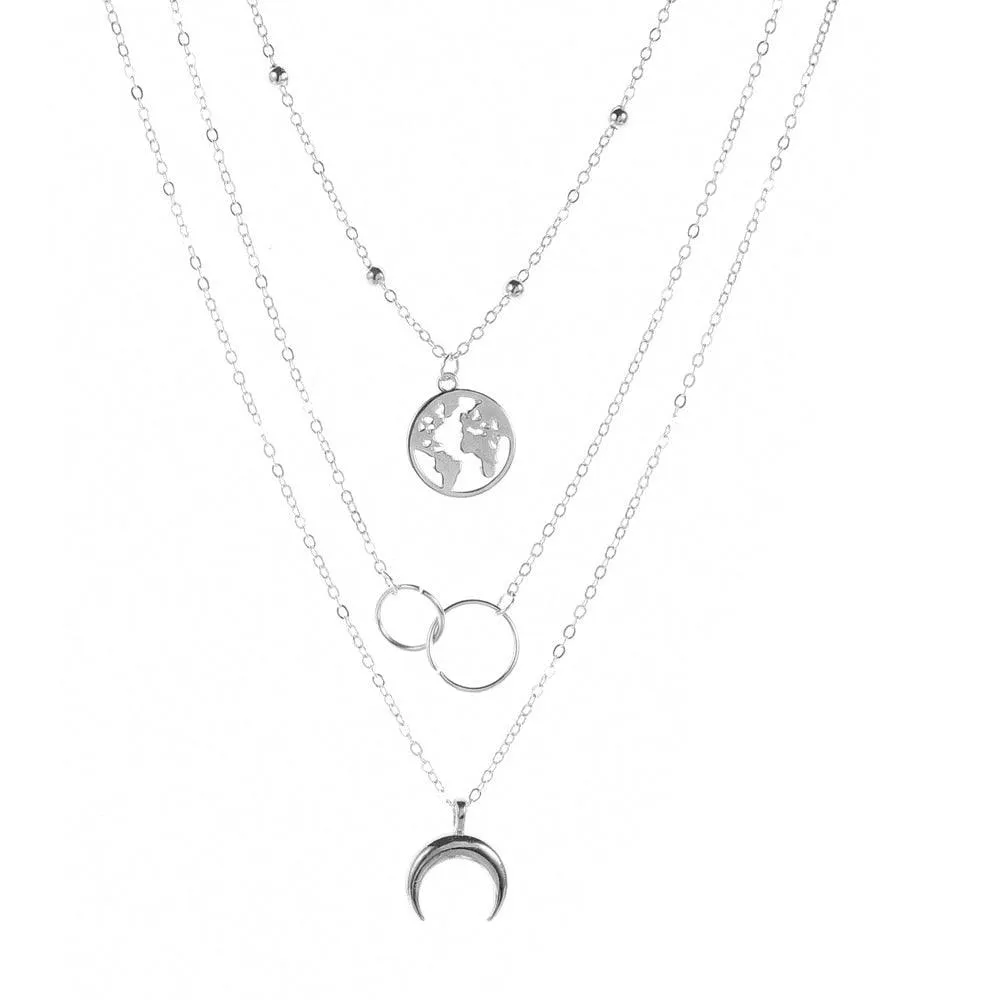 Boho Moon and World Map Pendant