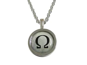 Bordered Mathematical Greek Omega Symbol Pendant Necklace