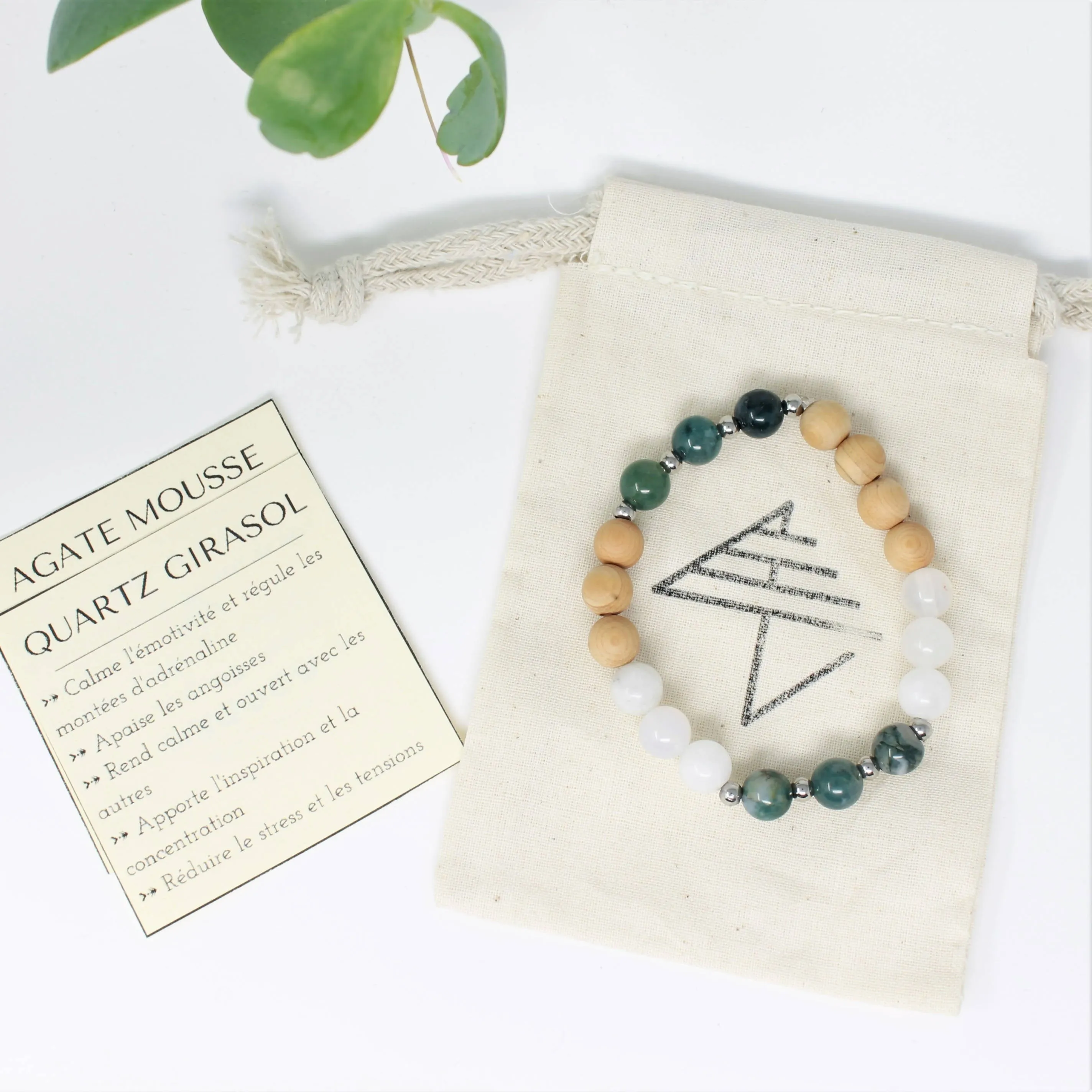 Bracelet diffuseur d'huiles essentielles pour femmes en pierres naturelles de quartz blanc et agate mousse, billes de bois de cèdre et inox