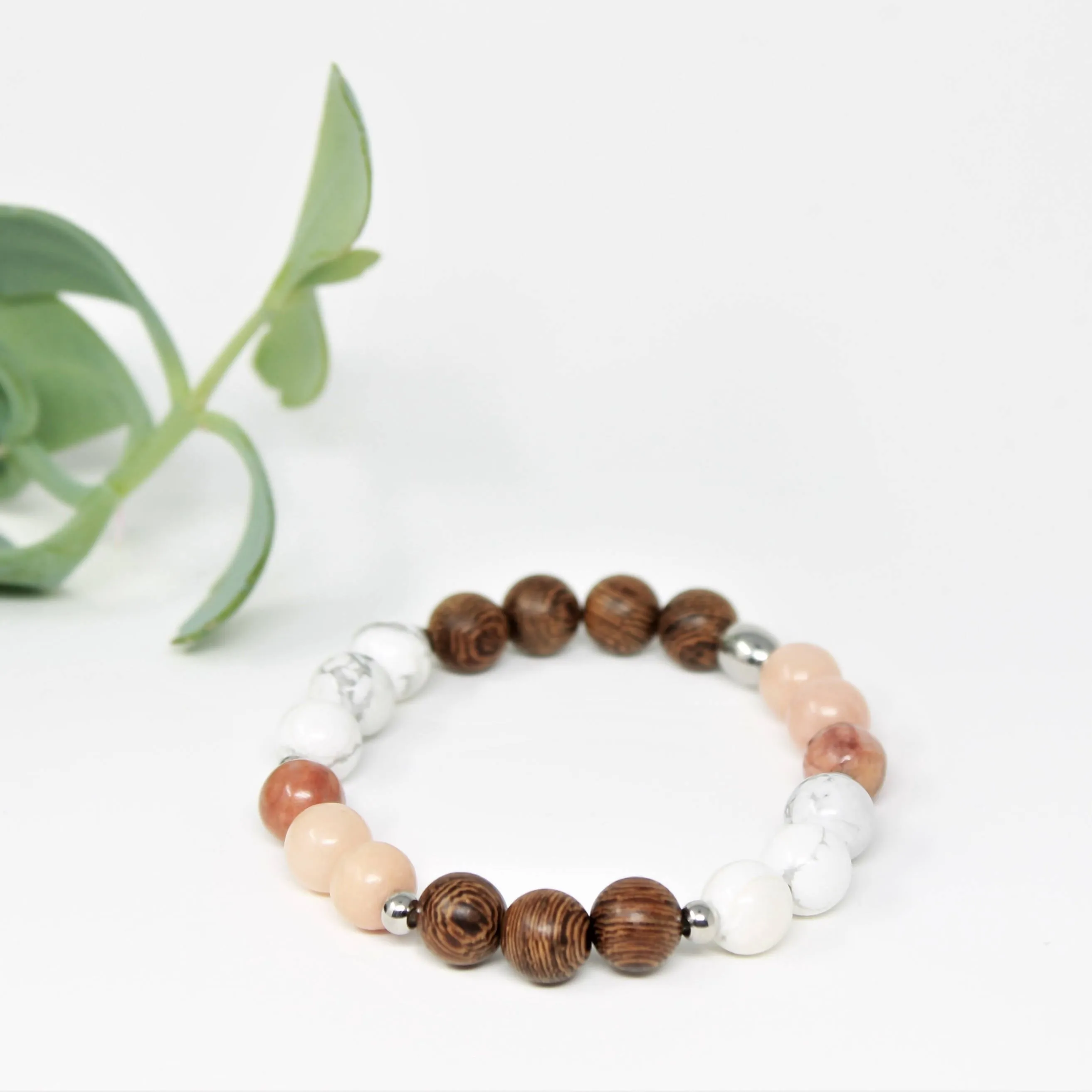 Bracelet élastique en pierres semi précieuses 8mm pour femmes, howlite, aventurine rose et acier inoxydable