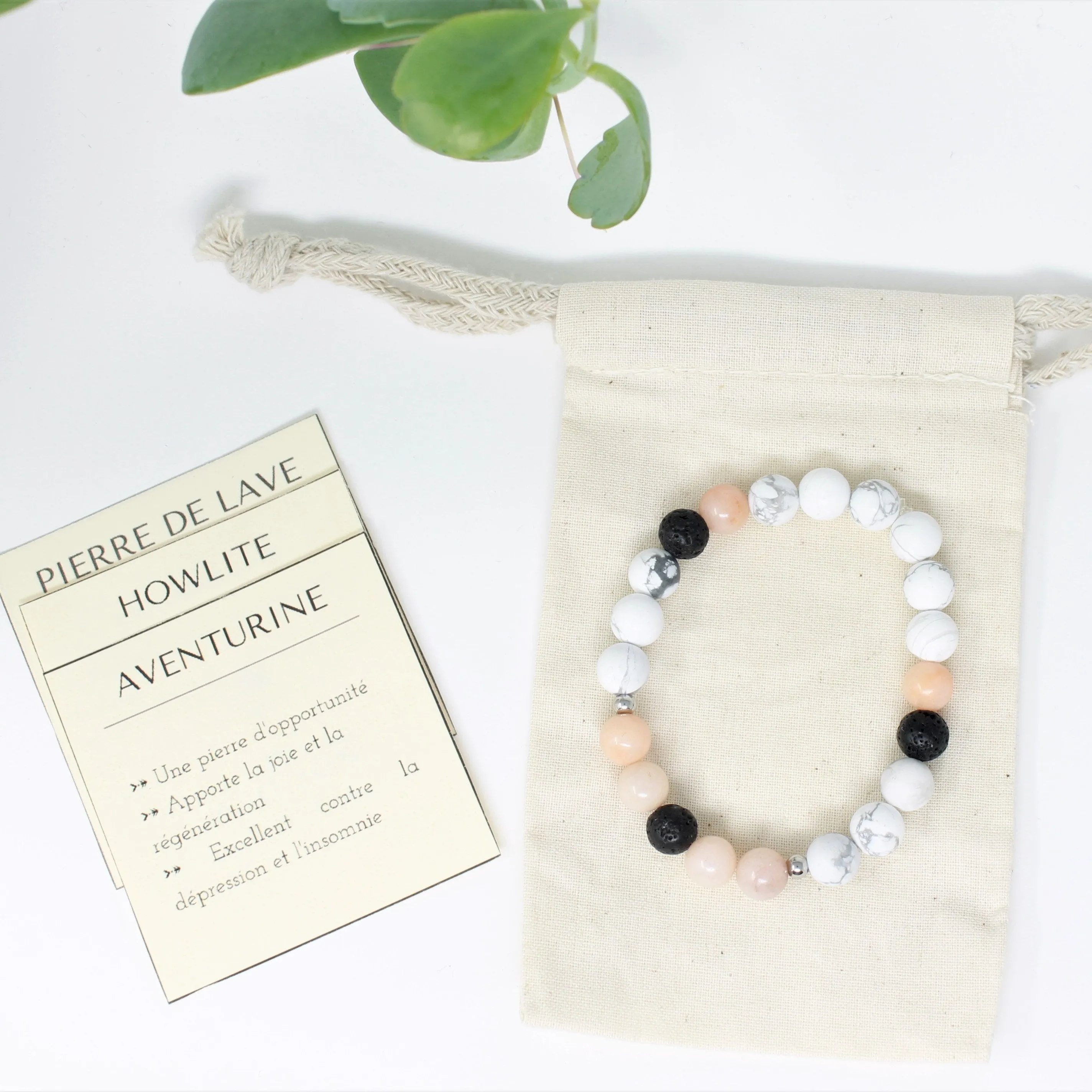 Bracelet peach (bracelet en pierres semi-précieuses, diffuseur d'huiles essentielles pour femmes, howlite, aventurine rose & pierre de lave)