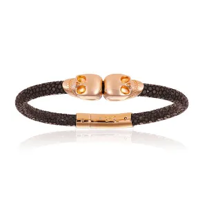 Brown Double Skull Stingray Leather with Pink Gold