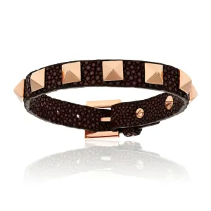Brown stingray bracelet with rose gold studs (Unisex)