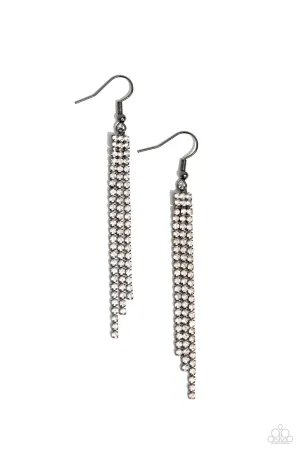 Candescently Couture - Black - White Rhinestone Fringe Gunmetal Paparazzi Fishhook Earrings