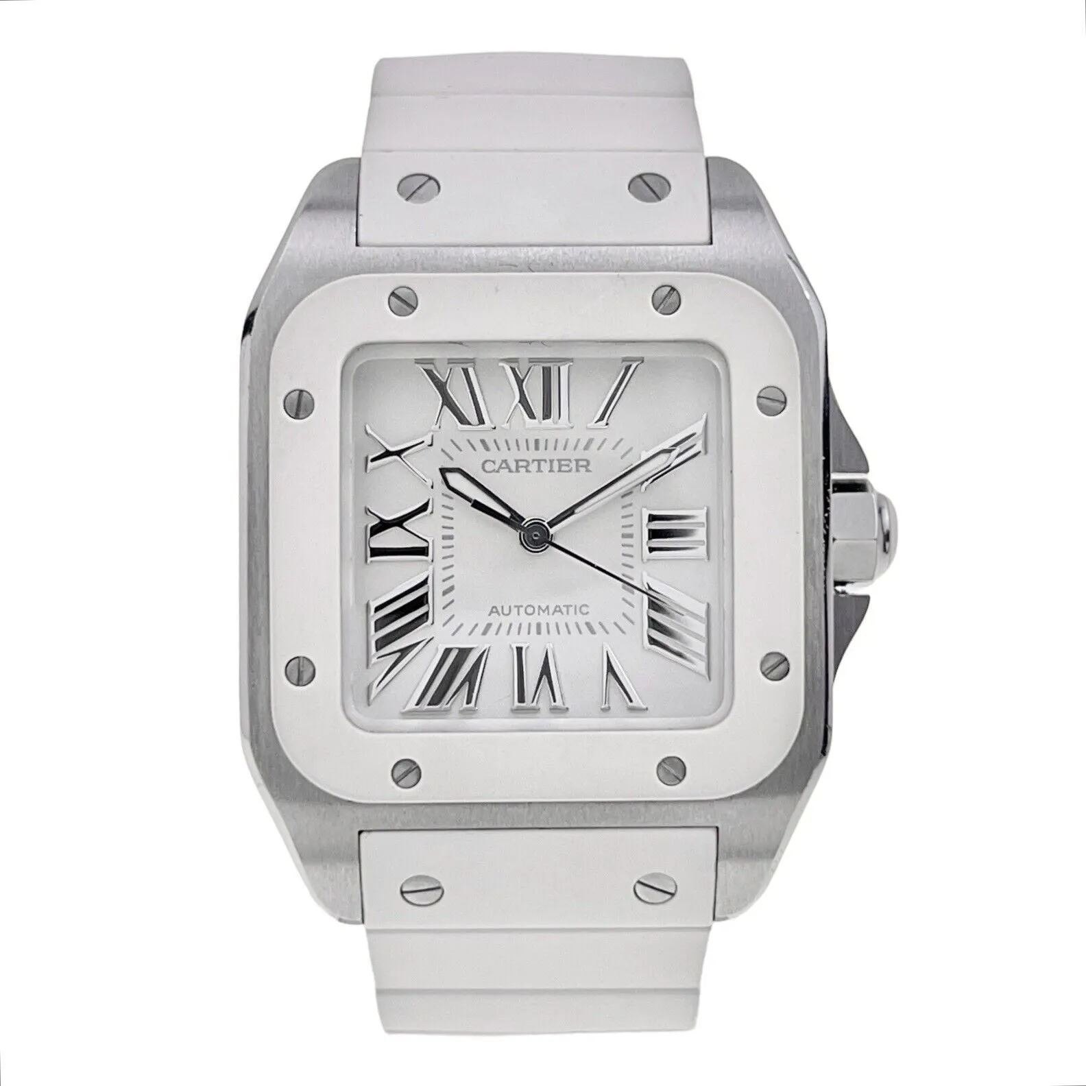 Cartier Santos 100 White Steel & Rubber 33mm W201229U2