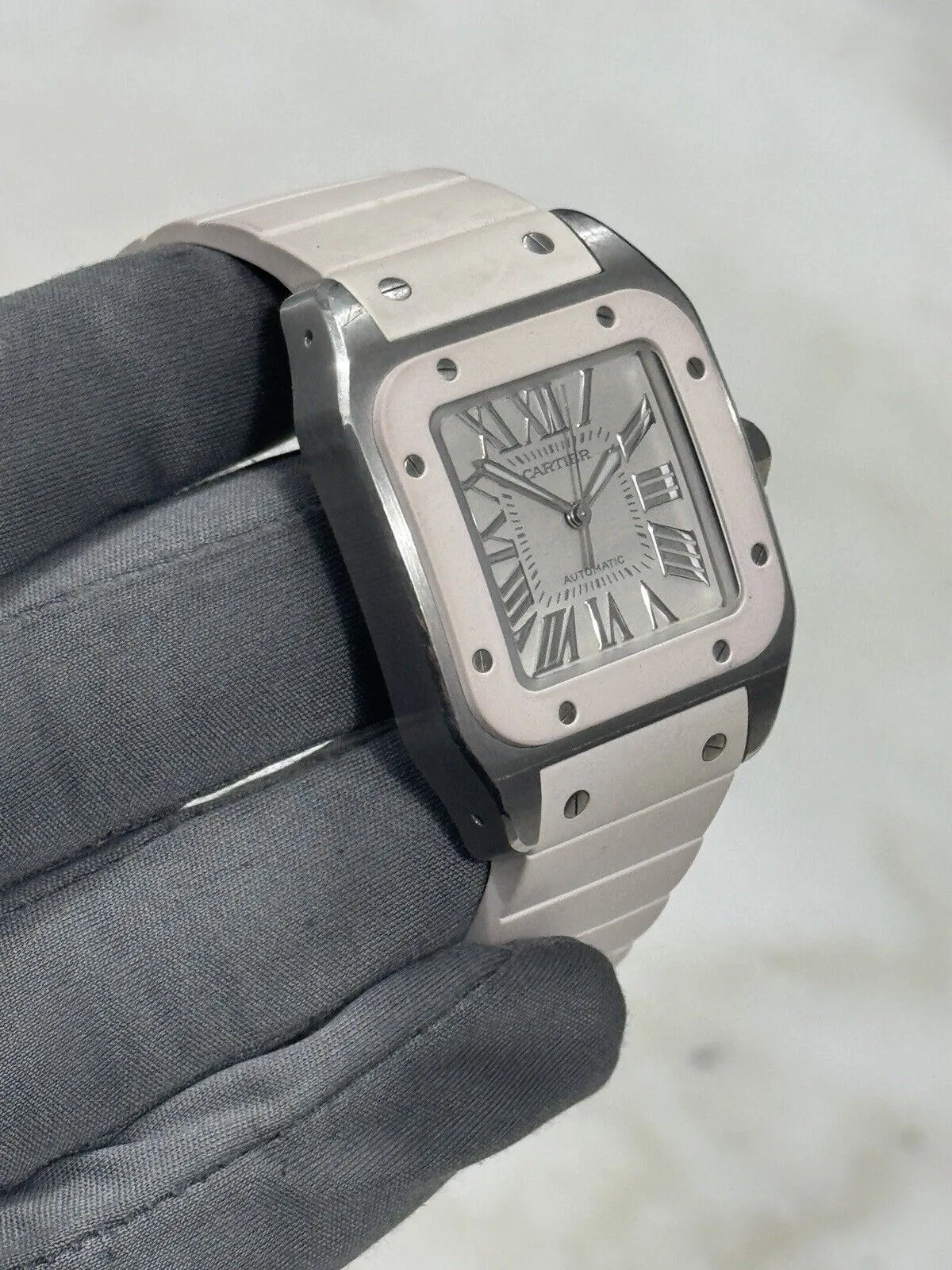 Cartier Santos 100 White Steel & Rubber 33mm W201229U2