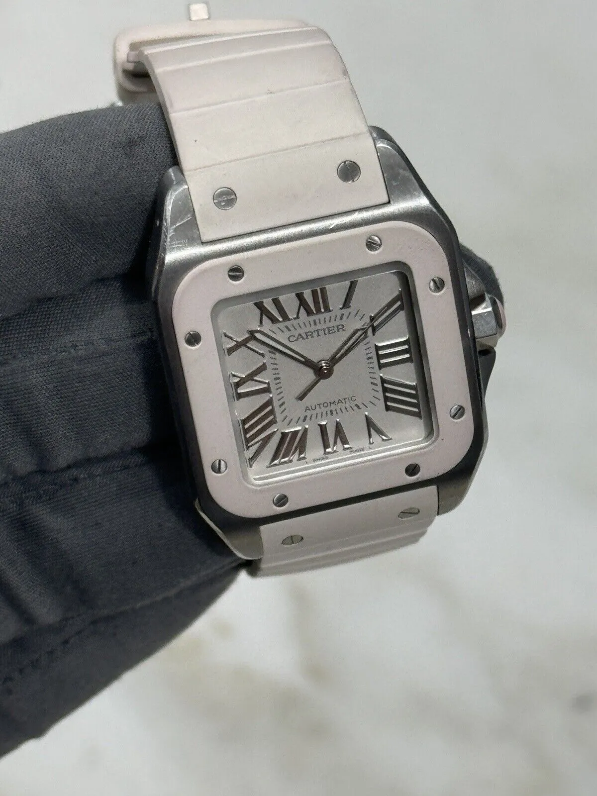 Cartier Santos 100 White Steel & Rubber 33mm W201229U2