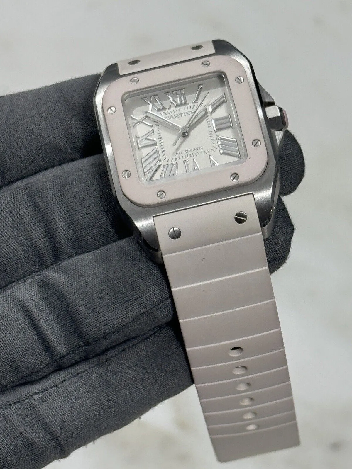 Cartier Santos 100 White Steel & Rubber 33mm W201229U2