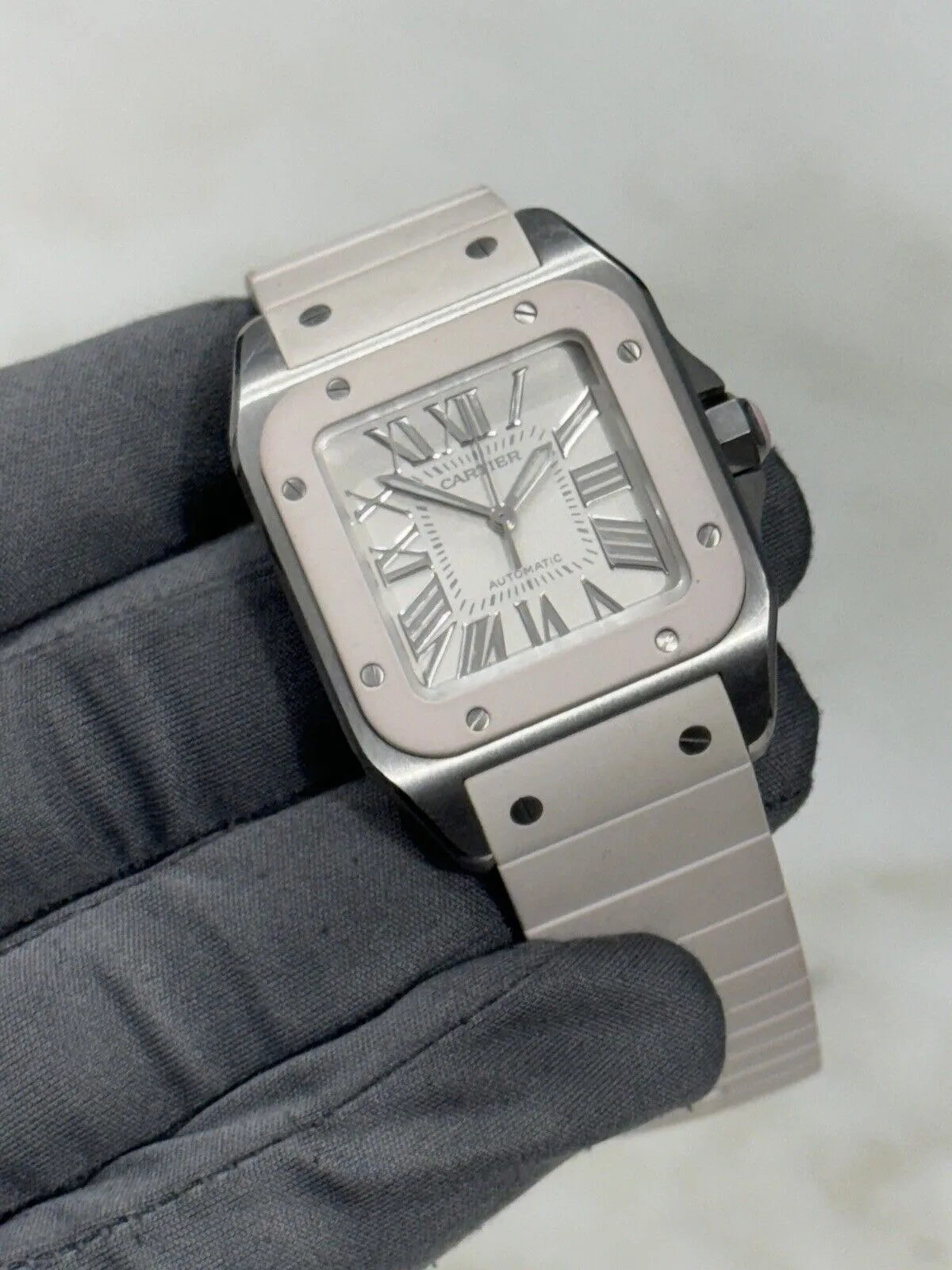 Cartier Santos 100 White Steel & Rubber 33mm W201229U2