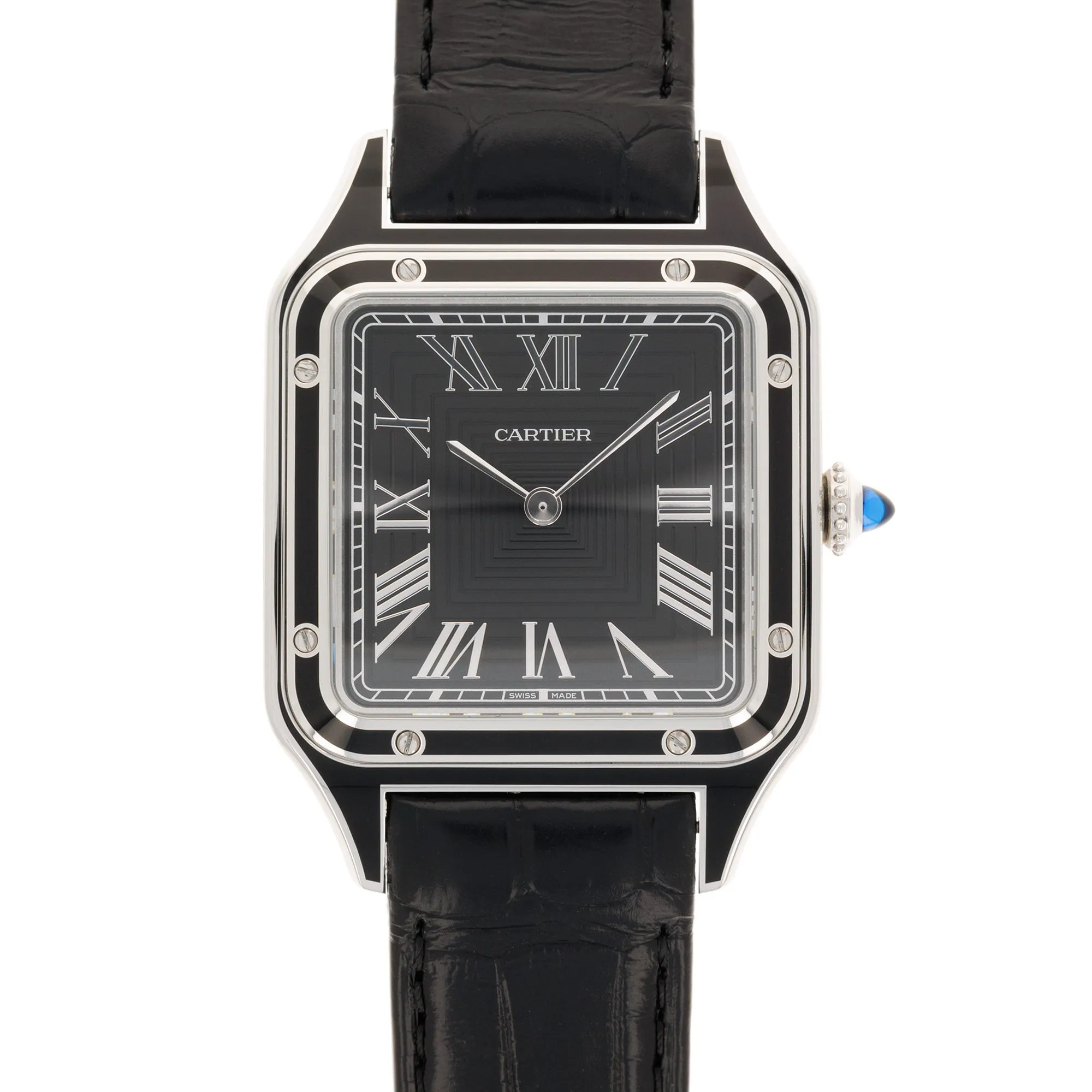 Cartier Steel Santos Dumont Black Enamel Ref. WSSA0046
