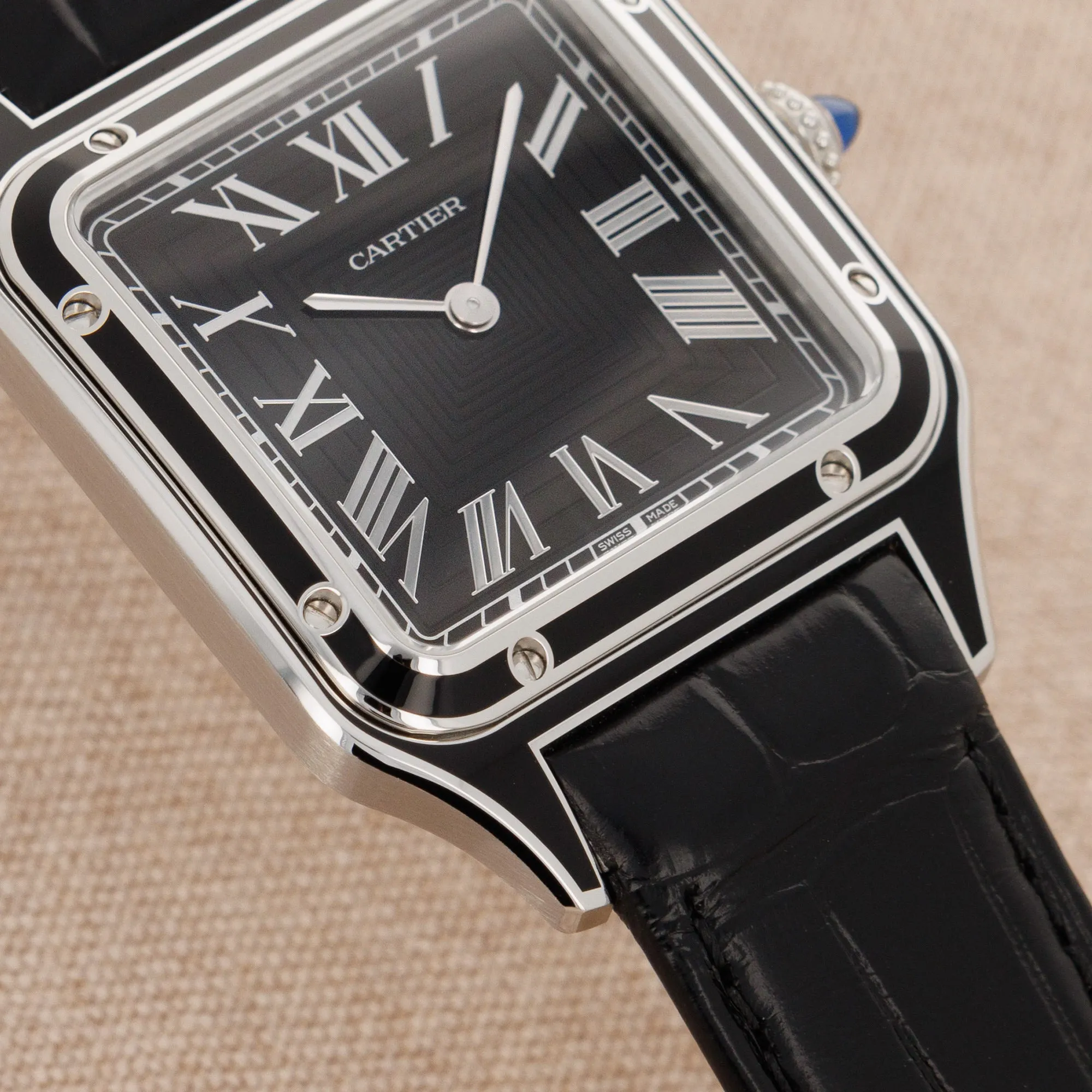 Cartier Steel Santos Dumont Black Enamel Ref. WSSA0046