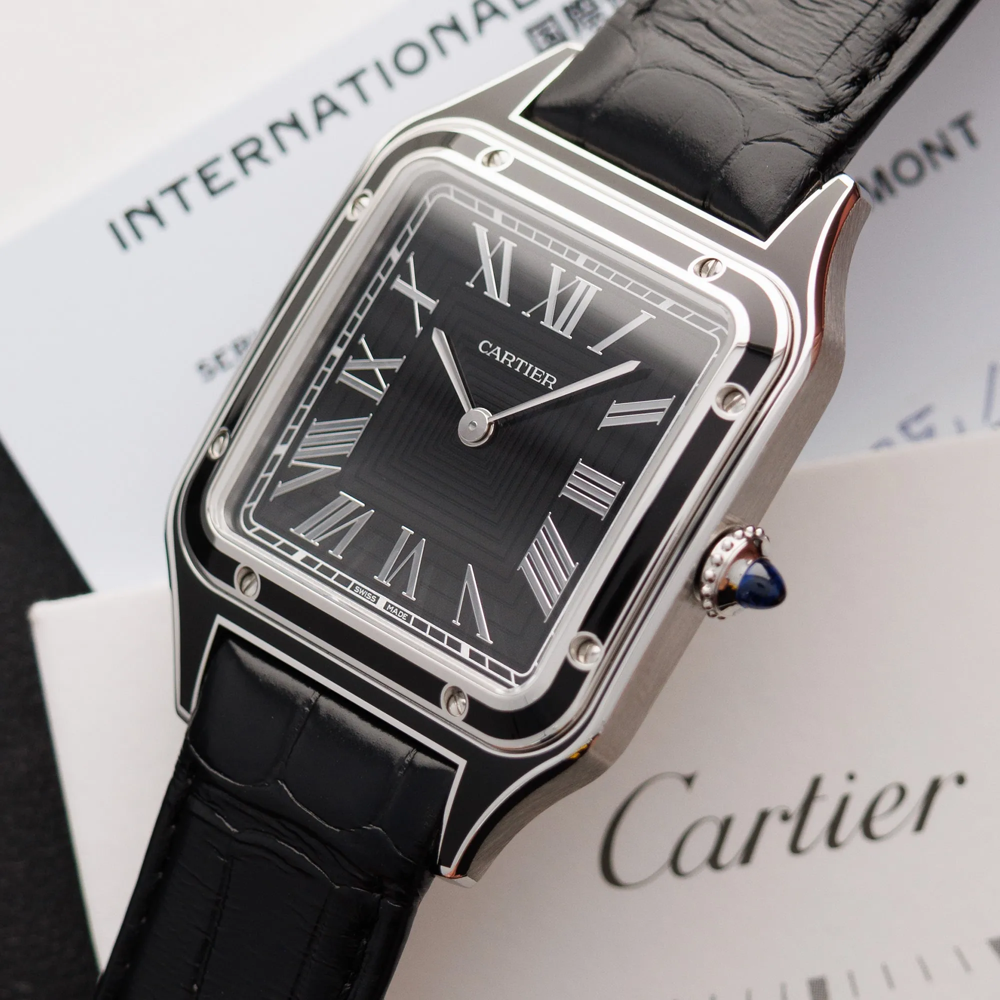 Cartier Steel Santos Dumont Black Enamel Ref. WSSA0046
