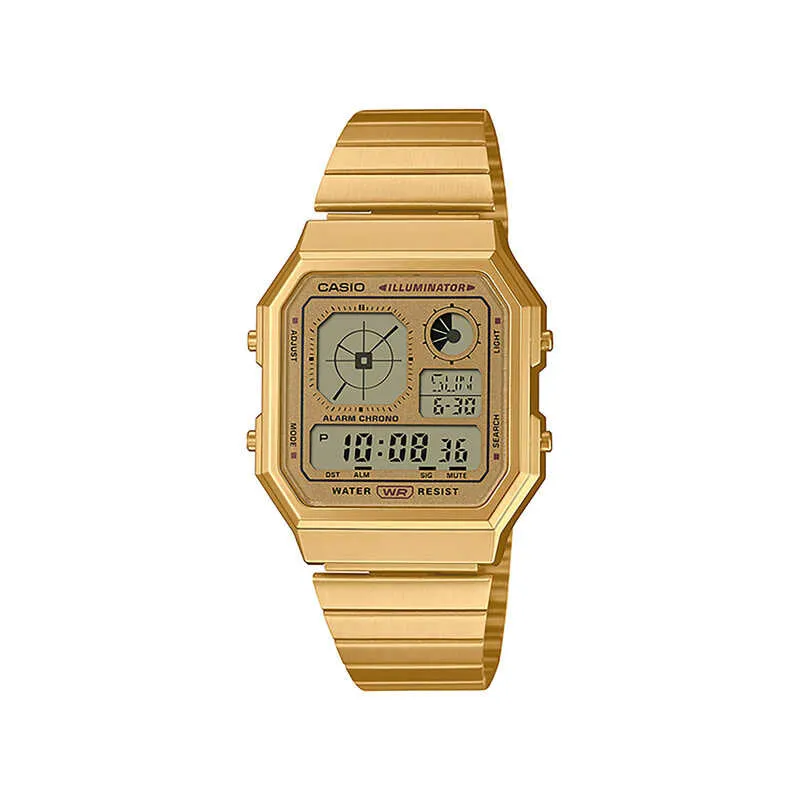 Casio A130WEG-9ADF Unisex Digital Watch with Gold Stainless Steel Band