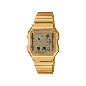 Casio A130WEG-9ADF Unisex Digital Watch with Gold Stainless Steel Band