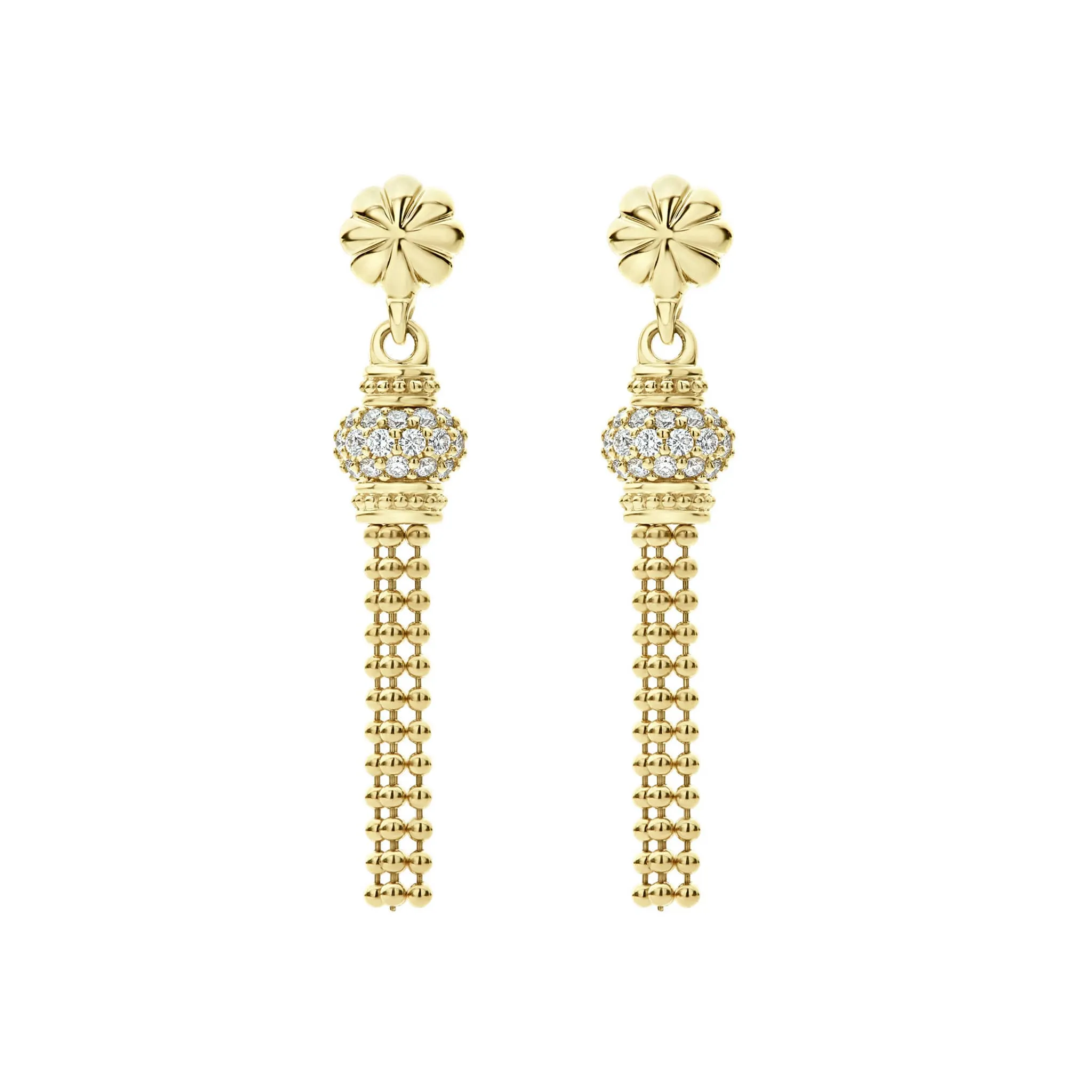 Caviar Gold 18K Gold Caviar Tassel Diamond Earrings