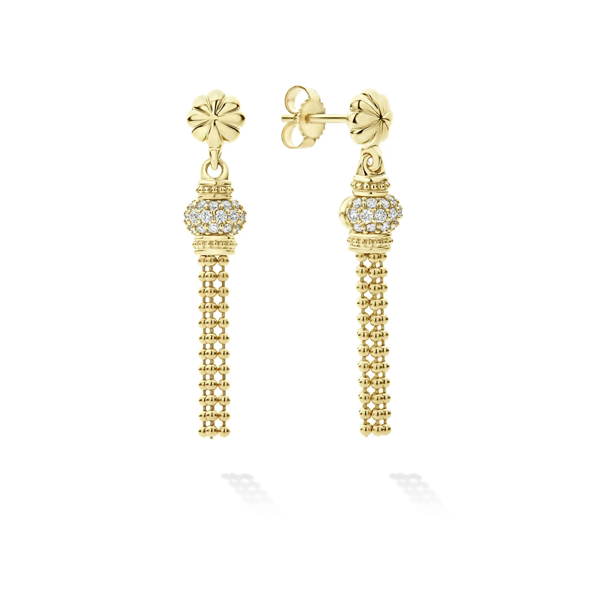 Caviar Gold 18K Gold Caviar Tassel Diamond Earrings