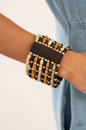 Cayman Carnival - Multi - White, Brown, and Black Wooden Bead Paparazzi Stretchy Bracelet