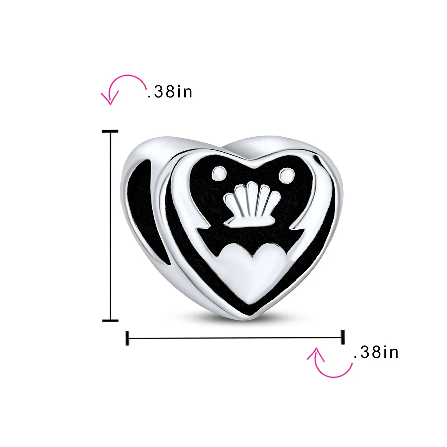 Celtic Knot Claddagh Heart Charm Bead in Sterling Silver for European Bracelets