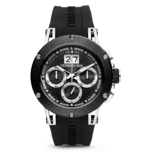 Cerruti Men's Watch Stainless Steel / Gun Metal Case With Black Dial & Black Rubber Strap