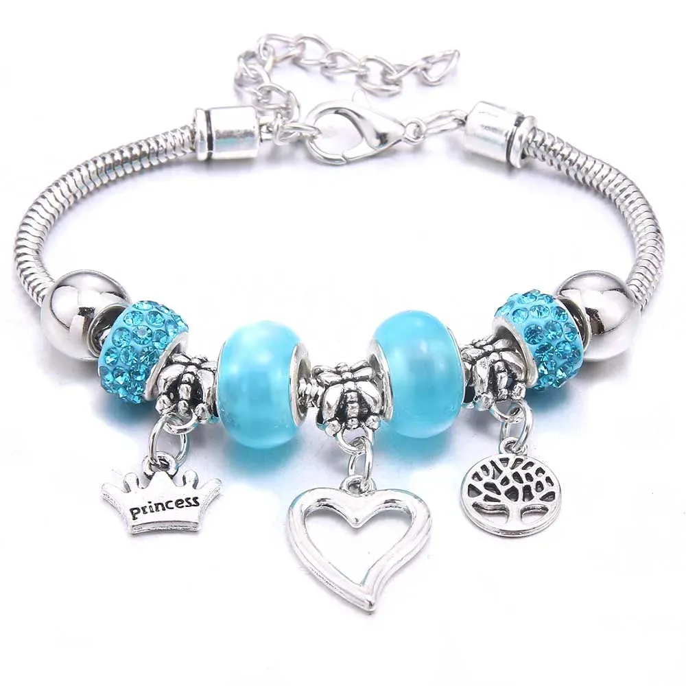 Charm Bracelet & Bangles Jewelry white butterfly Crown Beads Bracelets Brands Bracelets Fit Women Girl Friendship Gift