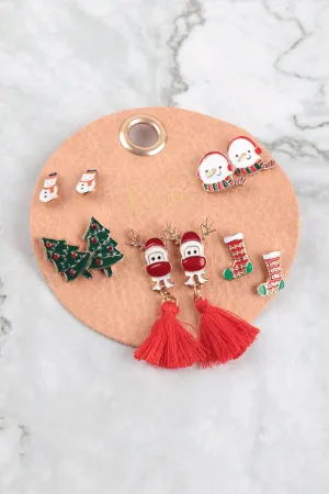 CHRISTMAS SNOWMAN, DEER TASSEL, STOCKING, TREE, POST SET EARRINGS