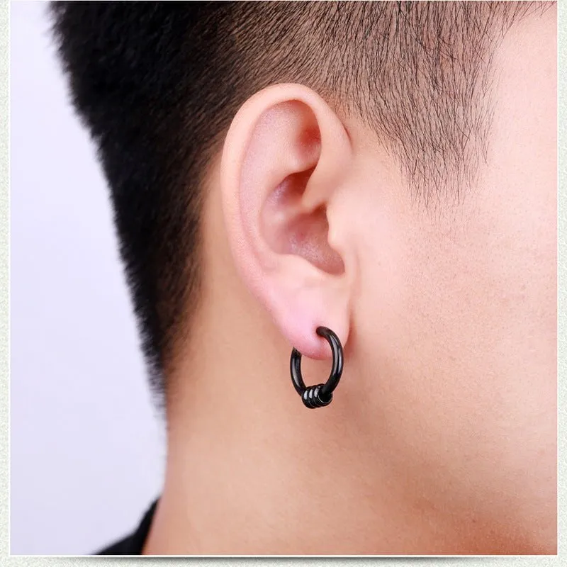 Circle Men's Fashion Stainless Steel Piercing Tassel Earrings