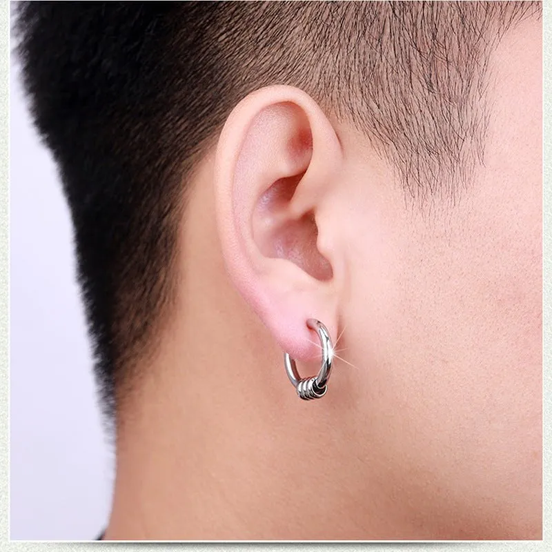 Circle Men's Fashion Stainless Steel Piercing Tassel Earrings