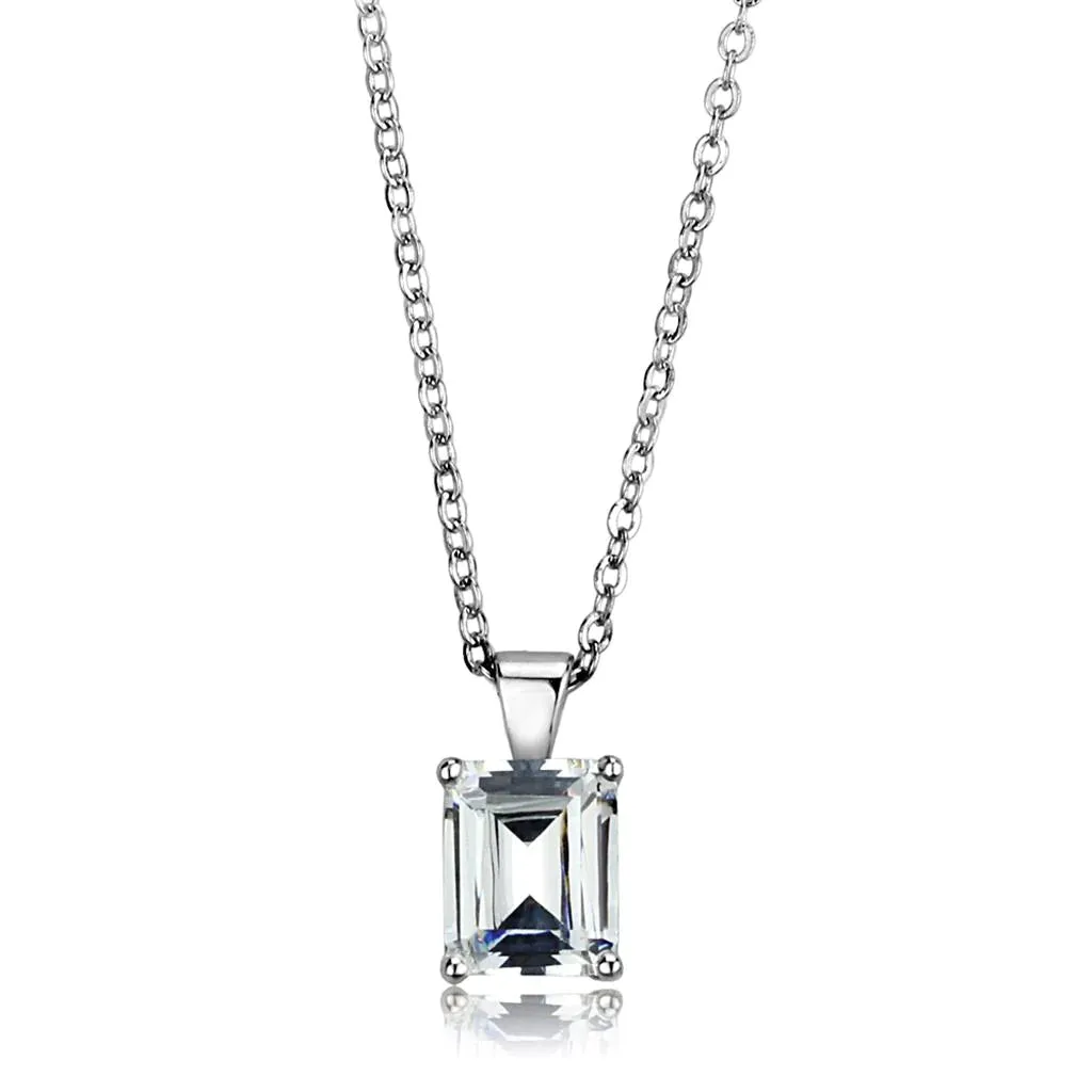 CJ896 Wholesale Women's Sterling Silver Clear Square Chain Necklace