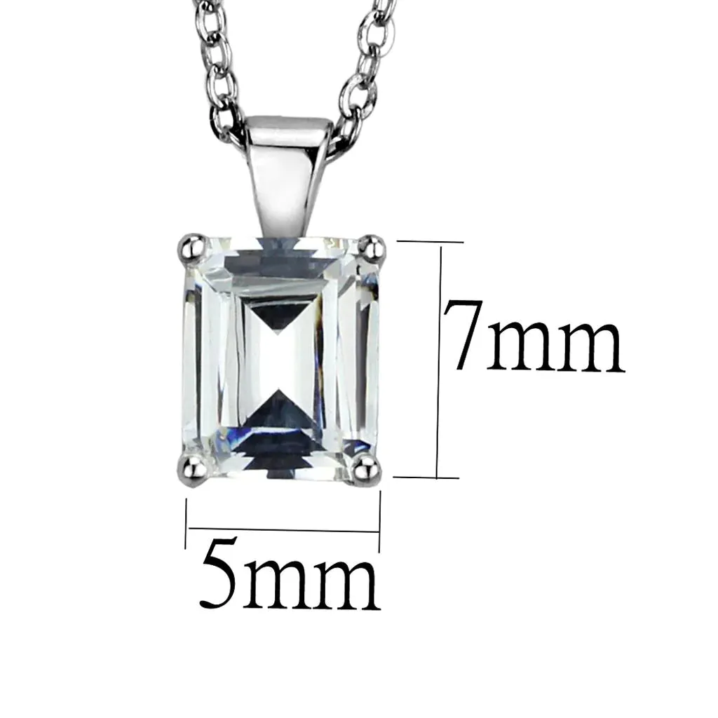 CJ896 Wholesale Women's Sterling Silver Clear Square Chain Necklace