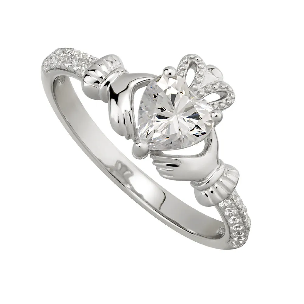 Claddagh Sterling Silver Birthstone Ring April