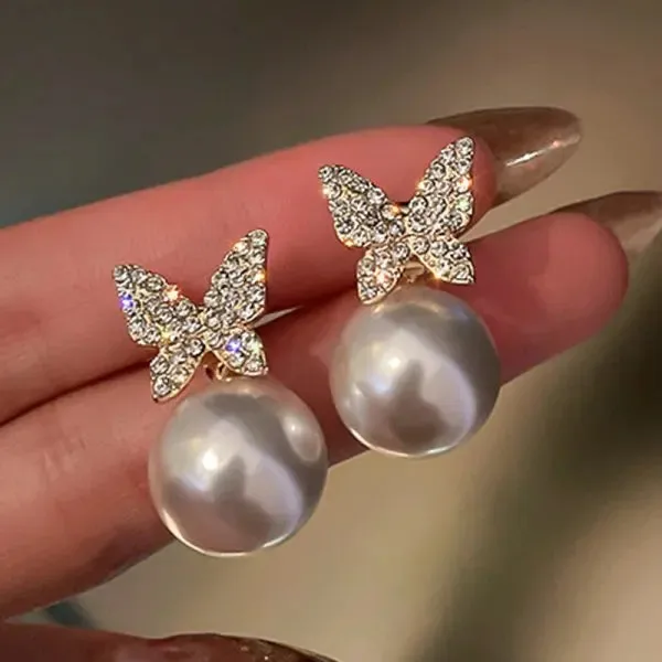 Classic Elegant Imitation Pearl Dangle Earrings For Women Crystal Long Tassel Exquisite Drop Earring Wedding Jewelry