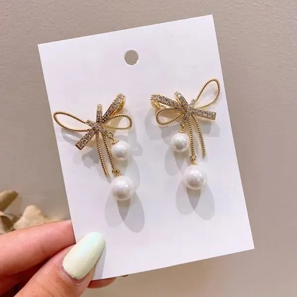 Classic Elegant Imitation Pearl Dangle Earrings For Women Crystal Long Tassel Exquisite Drop Earring Wedding Jewelry