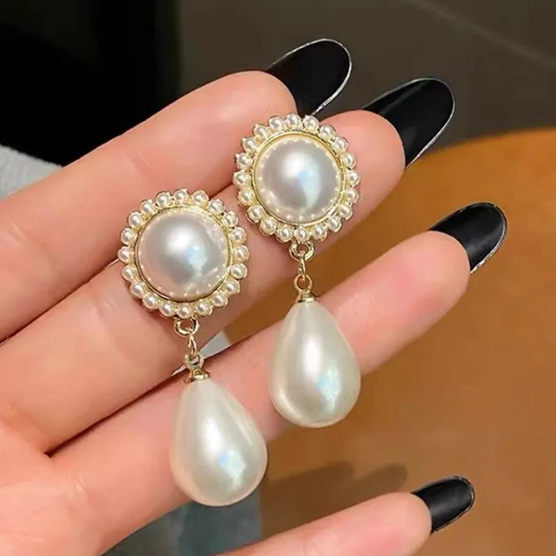 Classic Elegant Imitation Pearl Dangle Earrings For Women Crystal Long Tassel Exquisite Drop Earring Wedding Jewelry